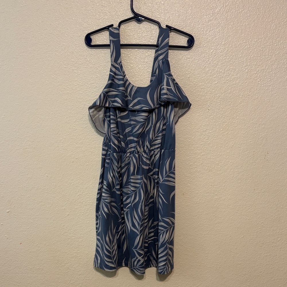 Charming Blue Leaf Print Kids Dress